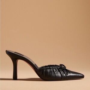 Dolce Vita Black Pointed-Toe Mules with Ruched Detail